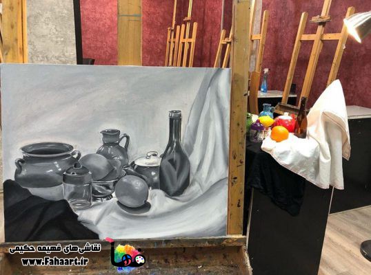 فها آرت | اثر فهیمه حکیمی | نقاشی رنگ و روغن خاکستری شوق