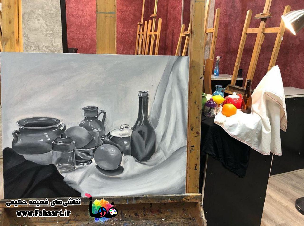 فها آرت | اثر فهیمه حکیمی | نقاشی رنگ و روغن خاکستری شوق