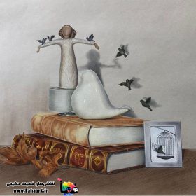 فها آرت | اثر فهیمه حکیمی | نقاشی اورجینال مدادرنگی با نام " رها "