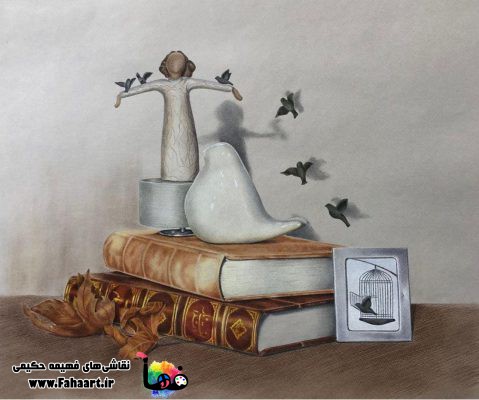فها آرت | اثر فهیمه حکیمی | نقاشی اورجینال مدادرنگی با نام " رها "