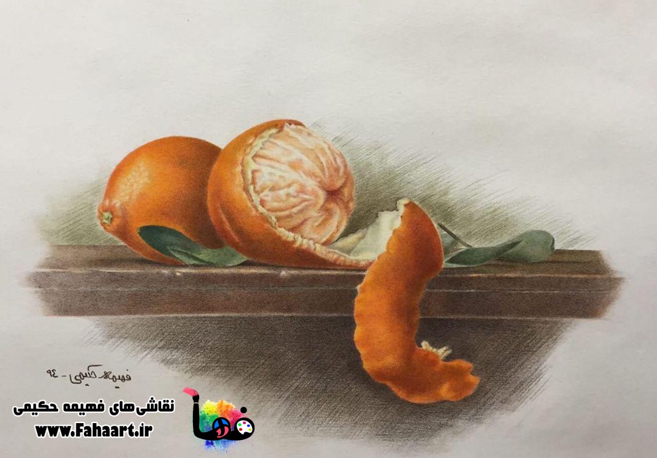 فها آرت | اثر فهیمه حکیمی | نقاشی مداد رنگی طبیعت بی جان نارین
