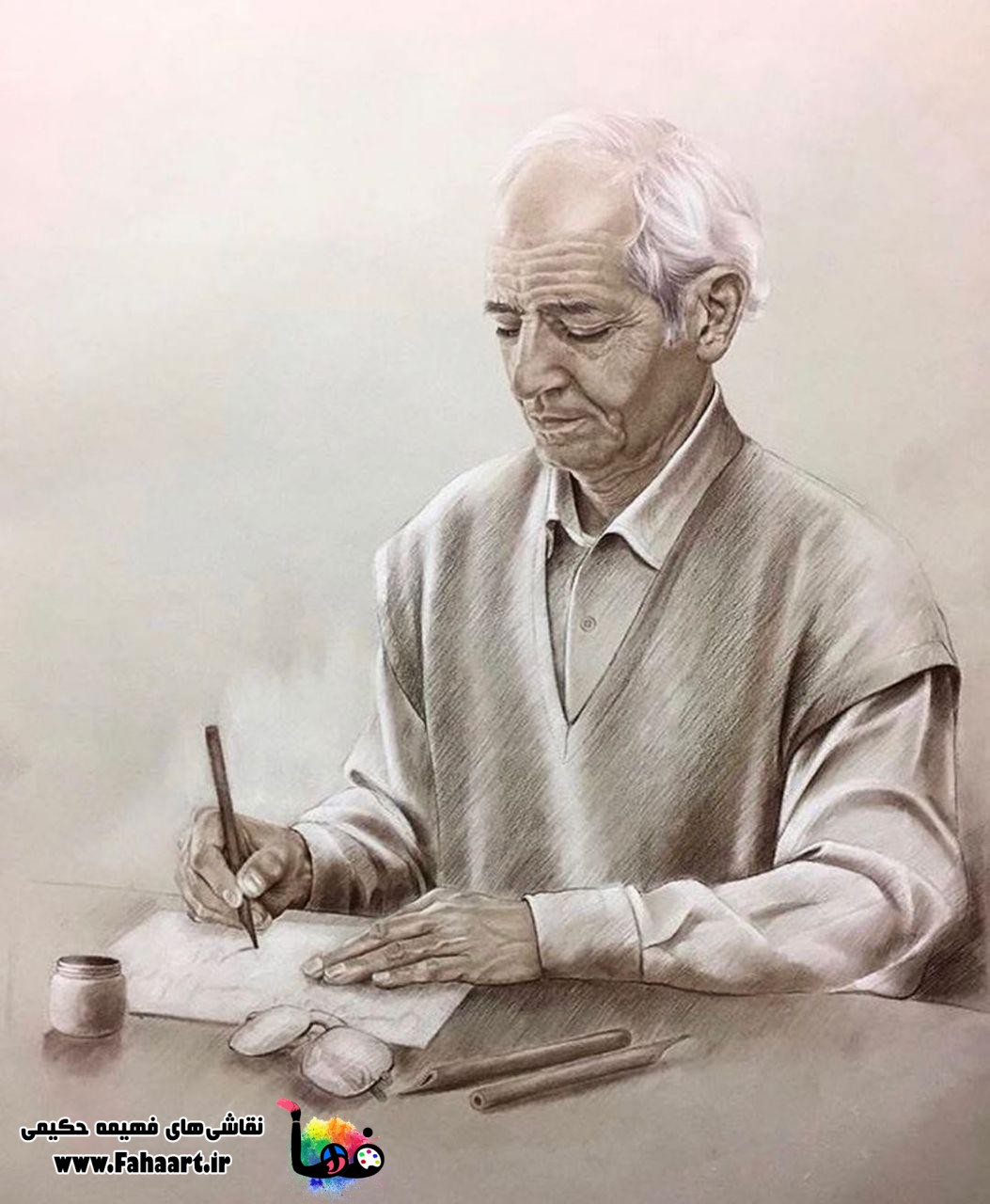 فها آرت | اثر فهیمه حکیمی | پرتره مداد رنگی "قلم"